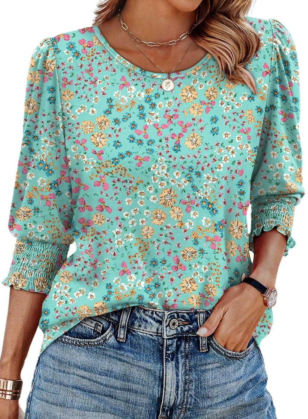 🌞Frühlingserwachen: 50% Rabatt!💝Elegante Business-Bluse mit 3/4-Arm & Smock-Bündchen – Bequem & Knitterfrei
