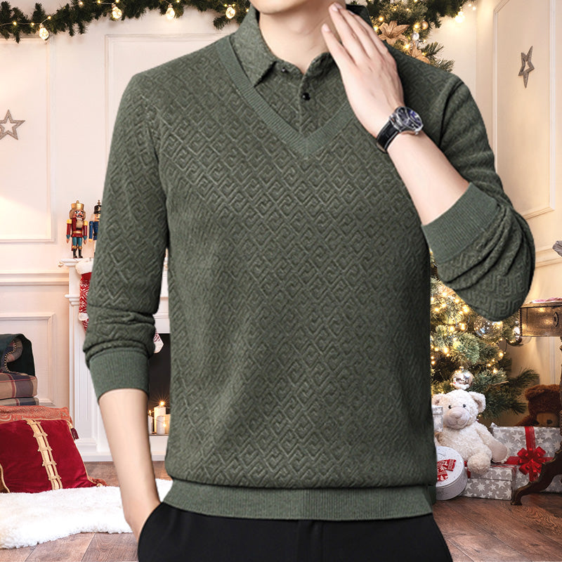 [Männergeschenk] Männer plüsch warm warmes, gefälschtes 2-teiliges Strickhemd