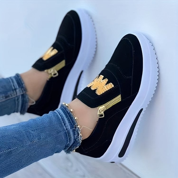 🌞Frühlingserwachen: 50% Rabatt!✨Orthopädische Damensneaker mit Plateau-Sohle – 3-Fußgewölbe-Unterstützung, Atmungsaktiv & Rutschfest, Stylisch mit Gold-Details für Ganztägigen Komfort