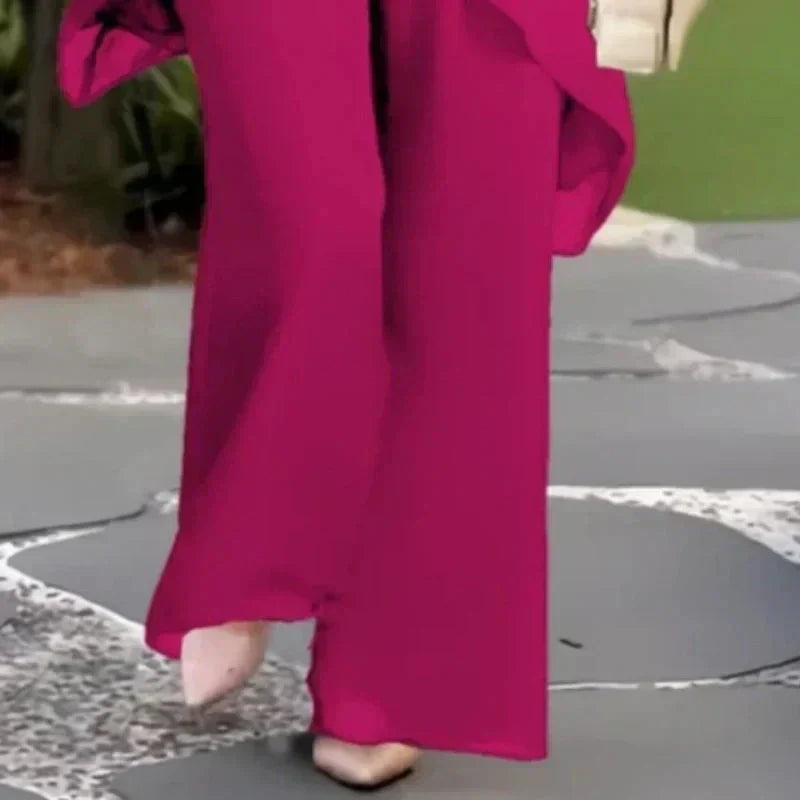 🌞Frühlingserwachen: 50% Rabatt!👗 Damen-Chiffon-Zweiteiler – Asymmetrisches Doppellagiges Top & Weite Hose – Atmungsaktiv & Elegant für Frühling & Urlaub