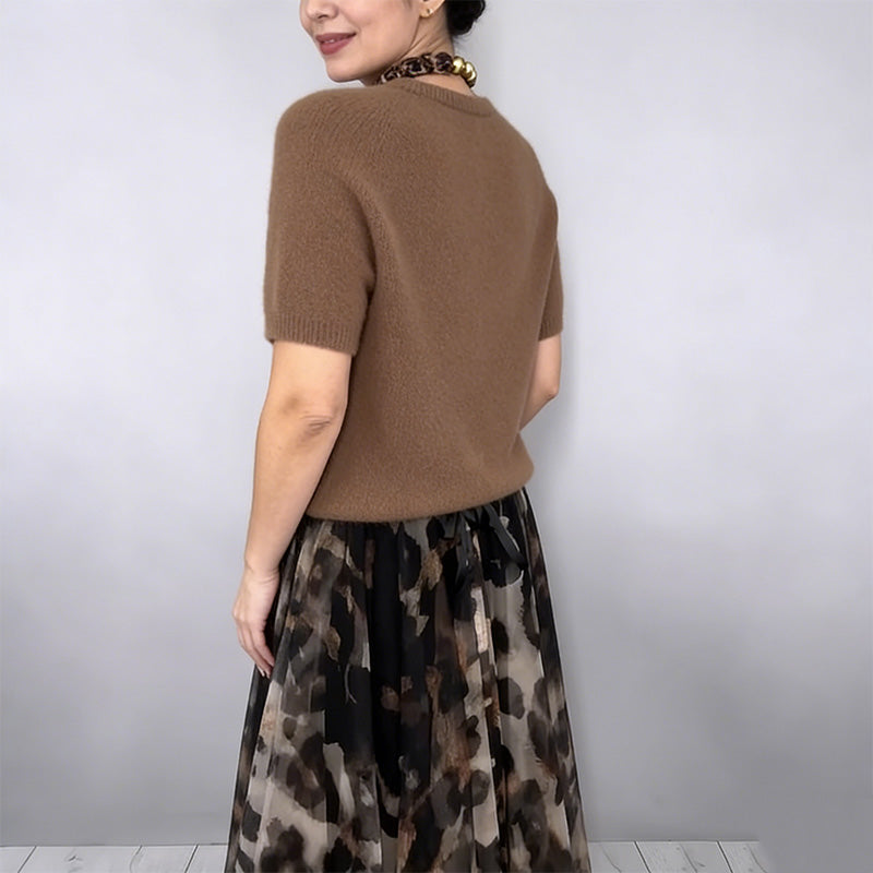 ⌛ Nur noch 3 Tage – 51 % auf alles! ⏰Zweiteiliges Set für Damen bestehend aus Pullover und fließendem Rock mit Leopardenmuster