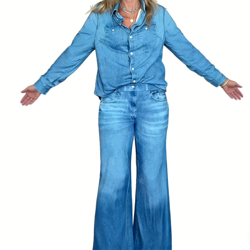 🎉 Neujahrsgeschenk – 50% RABATT!👖 Damen 2-teiliger Fake-Denim-Pyjama (Stylisch & Bequem) – Auch draußen tragbar: Entspannung & Lounging im Trendlook!