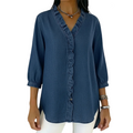 🌞Frühlingserwachen: 50% Rabatt!👕 Damen Freizeitbluse mit Rüschen-V-Ausschnitt & High-Low-Saum: Weich, atmungsaktiv & vielseitig für jeden Anlass