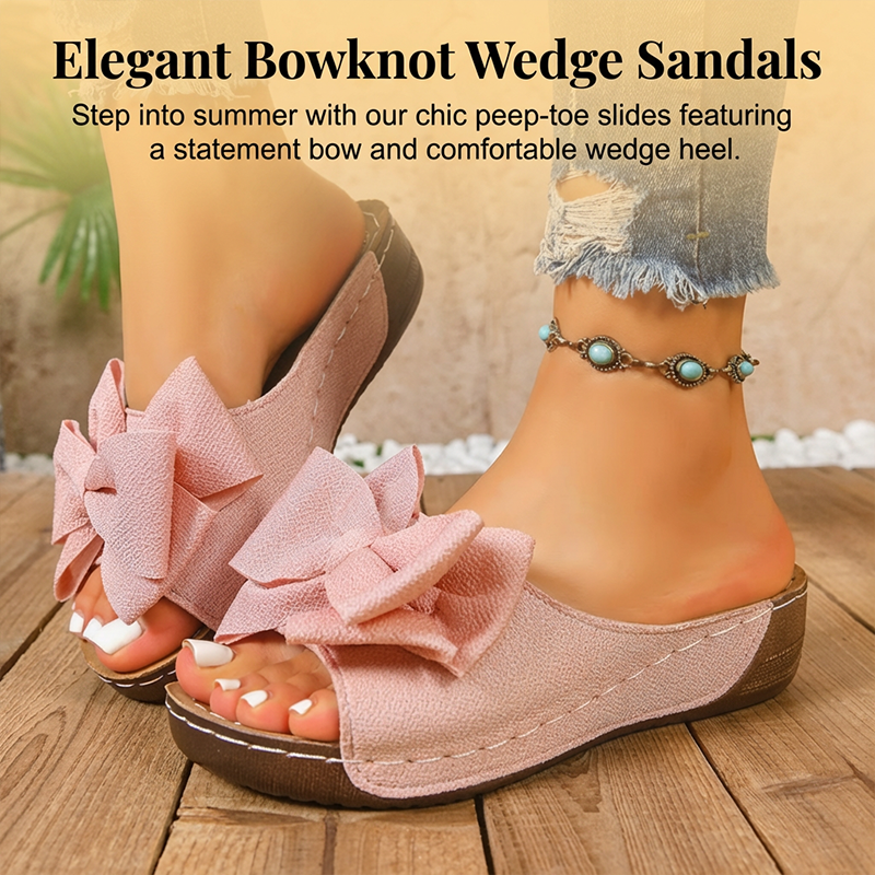 🌞Frühlingserwachen: 50% Rabatt!🔥Elegante Slip-On Keilsandalen: Bequeme Sommer-Pantoletten mit XXL-Schleife
