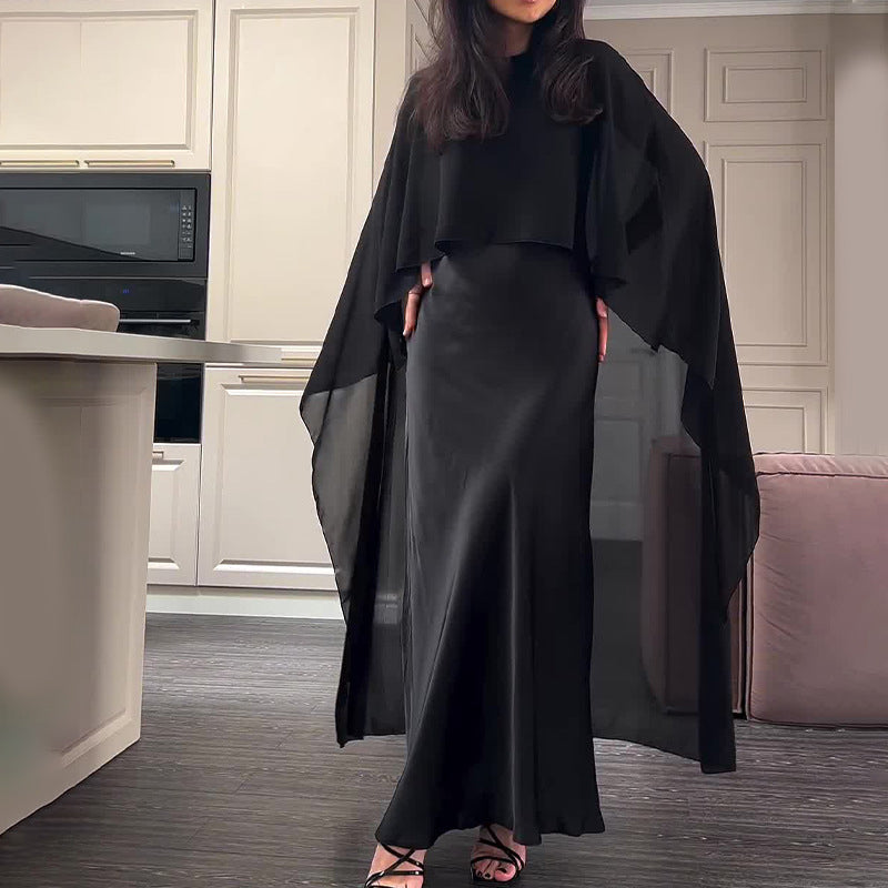 🌞Frühlingserwachen: 50% Rabatt!✨Elegantes Damen Cape-Kleid & Schal-Set – Fließendes Design, Zweiteilig & Vielseitig für Fest & Gala