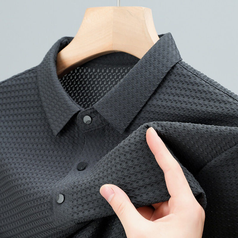 🌞Frühlingserwachen: 50% Rabatt!❄️Premium Eisenseiden-Polo für Herren: Kühl-Effekt & Absolut Bügelfrei